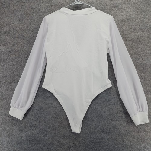 Boohoo Bodysuit Womens US Size 10 White Wrap Chiffon Split Sleeve - Picture 2 of 5