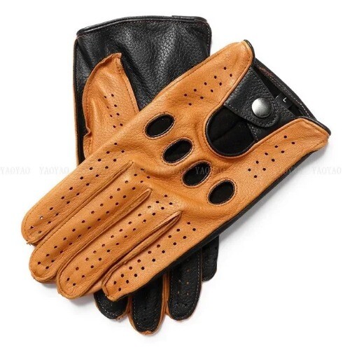 Men's Motorcycle Genuine Leather Gloves Sheepskin Gloves Fashion Women's Black - Picture 34 of 34