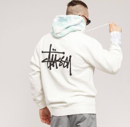 Stussy Basic Tie Dye Off White Hoodie Printed Logo US Medium New NWOT