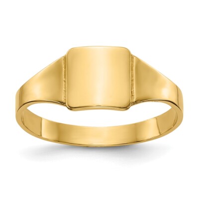 Real 14K Yellow Gold Polished Princess Square Signet Baby Ring S:4