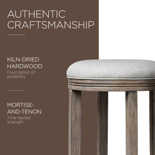 Maven Lane Eva Bar Stool in Reclaimed Oak Finish w/ Ash Grey Fabric Upholstery - Picture 4 of 6