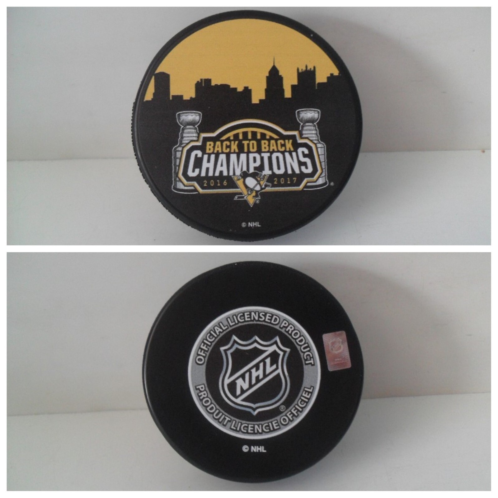 Puck Back 2016 - 2017 Back to Back Puck Pittsburgh Penguins Stanley Cup Champions ...