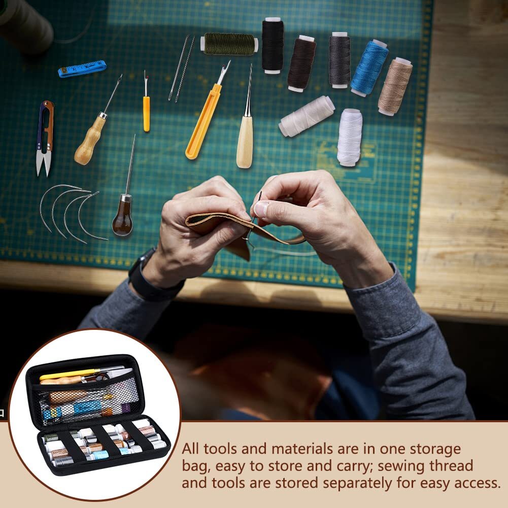 48 Leather Repairt Kit Sewing Tools Stitching Needles Waxed Thread Set DIY Craft