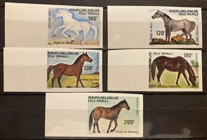 Mali, horses, Imperf S.C#367-71 S.C.V.$5.20 ,MNH, Complete set of 5, 1980 issue.