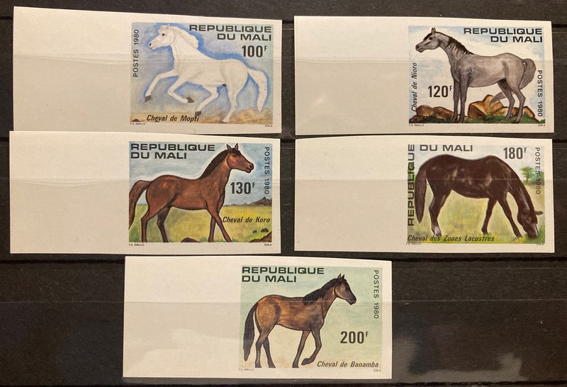 Mali, horses, Imperf S.C#367-71 S.C.V.$5.20 ,MNH, Complete set of 5, 1980 issue.
