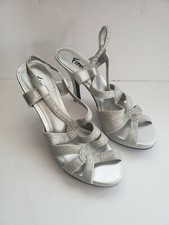 Fioni Night Silver Womens Strap Peep Toe Sparkle Platform Stiletto Size 8M