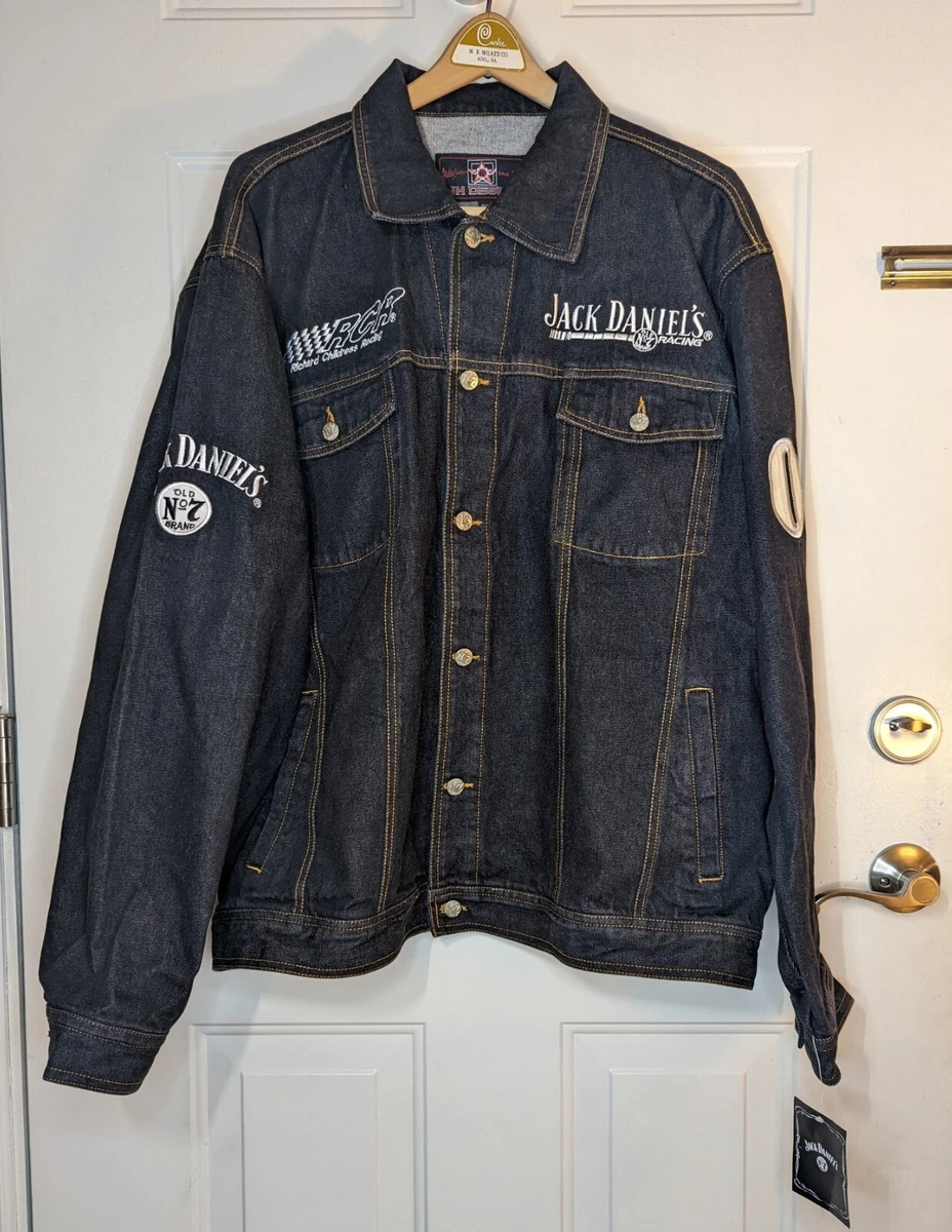VTG Jack Daniels Nascar Racing JH Design Black Jean Denim Bomber Jacket 4XL NWT