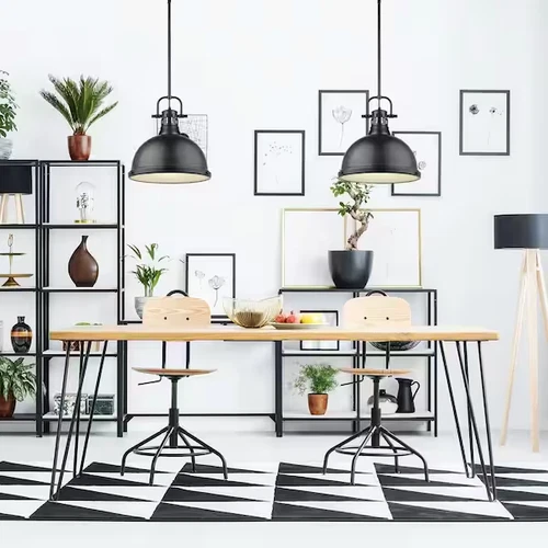 Golden Lighting Duncan 1-Light Black Pendant and Rod with Matte Black Shade - Picture 2 of 2