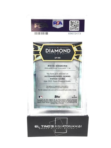 RHYS HOSKINS 2022 Topps Diamond Icons Auto Jumbo Patch #AJP-RHO 07/25 PSA 10 - Picture 2 of 2