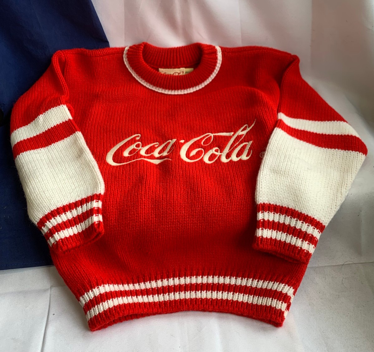Vtg Coca-Cola Unisex Knit Sweater Red & White Child Size M 10-12