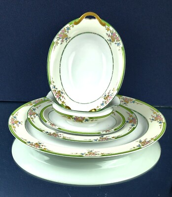 NORITAKE Pendarvis 88 Piece Dinnerware Set, Green Bands/Rim NORITAKE Pendarvis 88 Piece Dinnerware Set, Green Bands/Rim