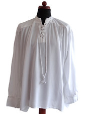 White Button Up Cuff Shirt Stand Collar Viscose Medieval Pirate Size L