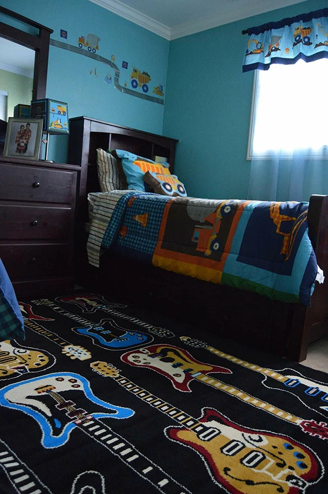 Alfombras temáticas musicales divertidas para dormitorio de niños alfombra contemporánea guitarra 5' x 7' Foto 4 de 4