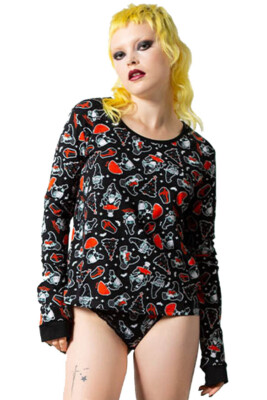 Killstar Lounge Top - Gnomies Long Sleeve Gothic Weihnachten Punk