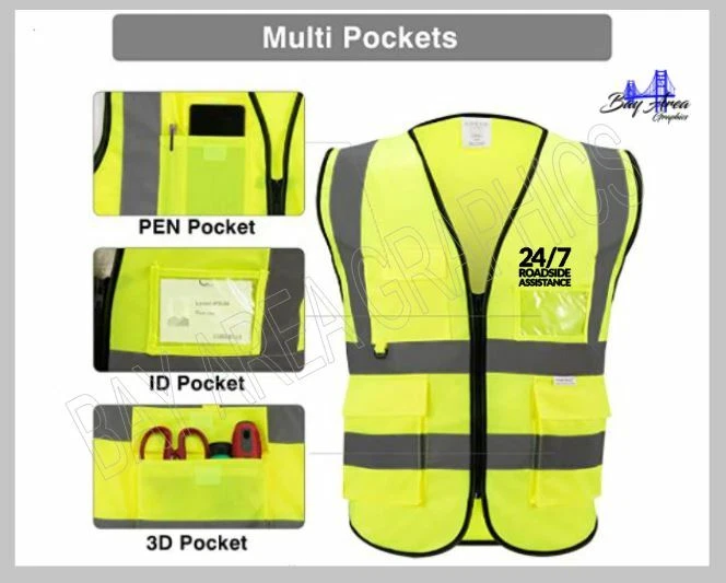 24/7 Roadside Assistance Safety Vest Yellow Reflective Strips M-L-XL   - Image 2 of 4