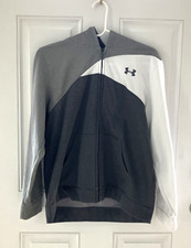 Youth Under Armour Tri Colored Hooded Zip Up Sweatshirt Size XL Grays  White