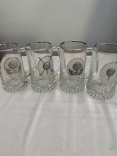 Glass golf beer mug with pewter embellishment. Set of 4