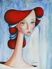 ORIGINAL watercolor POP SURREALISM ILLUSTRATION RED HAIR WOMAN PORTRAIT