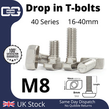 T-Bolt M8 Drop In Hammer Aluminium Extrusion Profile 40 Series 4040 8mm Slot
