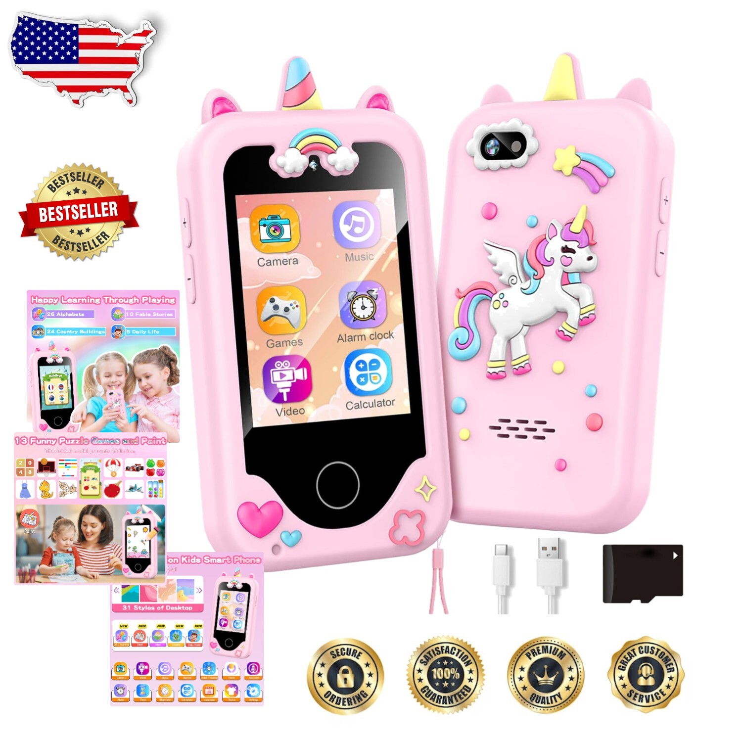 Smartphone Toy for Kids Age 3-8 - Shockproof Educational Cell Phone Pink-image