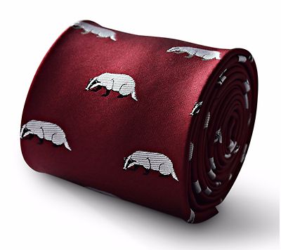 Frederick Thomas Designer Herren Krawatte - weinrot burgund - bestickt Dachsmuster
