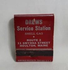 Vintage Drew's Service Shell Gas Station Matchbook Cover Houlton ME Advertising