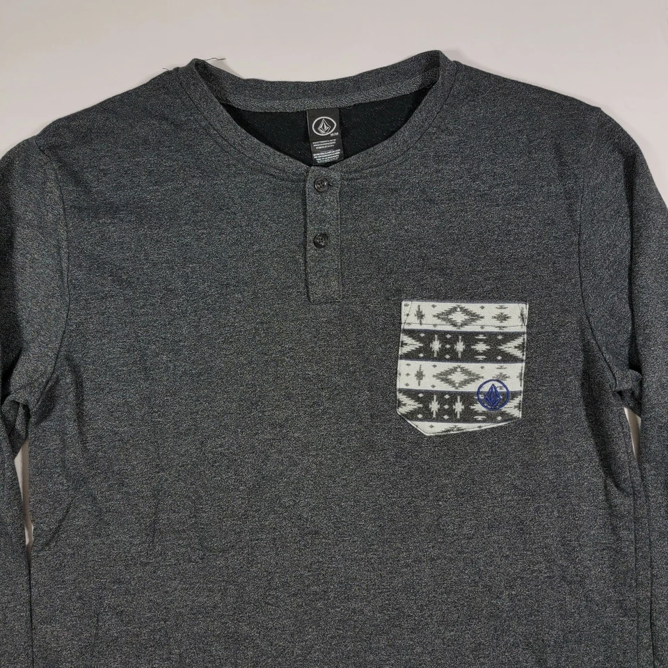 Volcom Thin Long Sleeve Henley Sweater - Grey - Tribal Chest Pocket - Medium - Image 2 of 4
