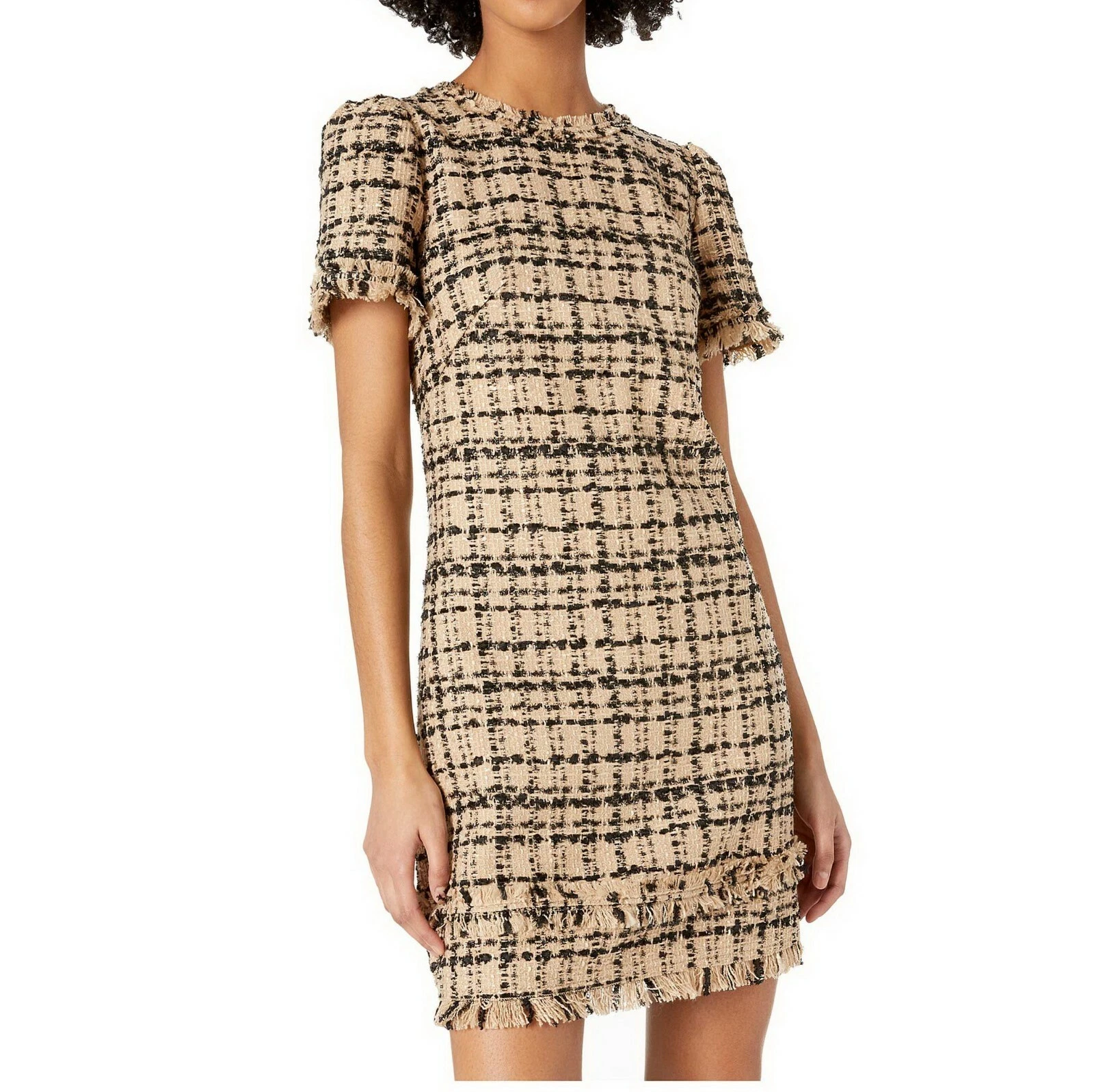 Abito in tweed con tubino scollo gioiello Kate Spade nuovo con etichette arachidi arrosto nero taglia 10