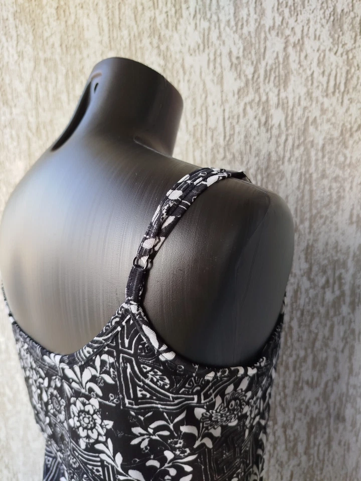 ESPRIT Top Sin Mangas Cami Gótico Tribal Estampado Floral Negro Vintage Años 00 Talla XL Foto 3 de 4