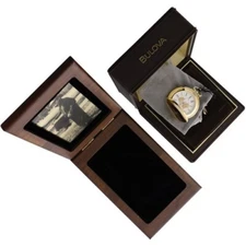 Richard Petty Watch With Chain Accutron Quartz Gold-Tone Case In Wooden Gift Box