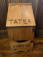 Vtg Potato/Taters/Onion Wood Storage Bin Prim...