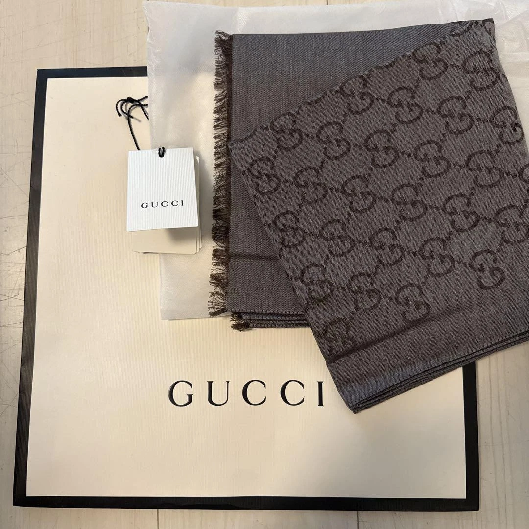 Foulard GUCCI soie laine marron 180 cm x 45 cm accessoire mode léger