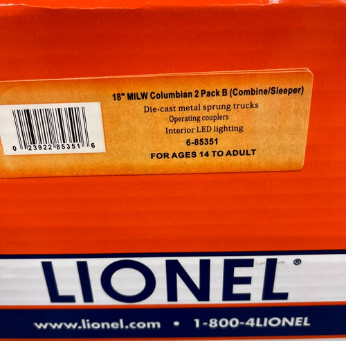 Paquete de 2 combinadores/dormitorios Lionel 6-85351 18" Milwaukee Rd Columbian | Condition: New