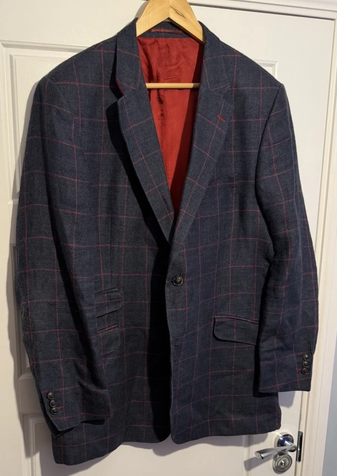 Chaqueta/chaqueta a cuadros Robert Noble seda/lino azul/rojo 48R Foto 3 de 4