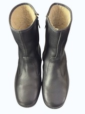 Men's Black Leather Shearling-Lined Handmade Leather Ankle Boots Sz Eur 41, US 7