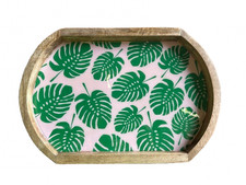Handmade Mango Wood Tray Tropical Leaf Pattern Large Serving And Display Tray