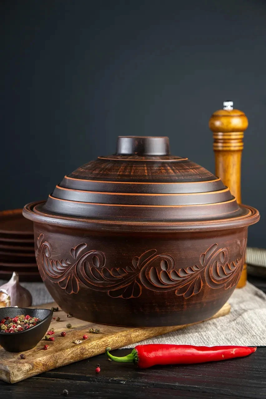Ceramic Roasting Pan_made of Natural Red Clay _Home decor_4 L_Big size