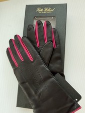 Made in England Ladies Leather Cashmere Lined Black  Hot Pink Gloves Small NWT