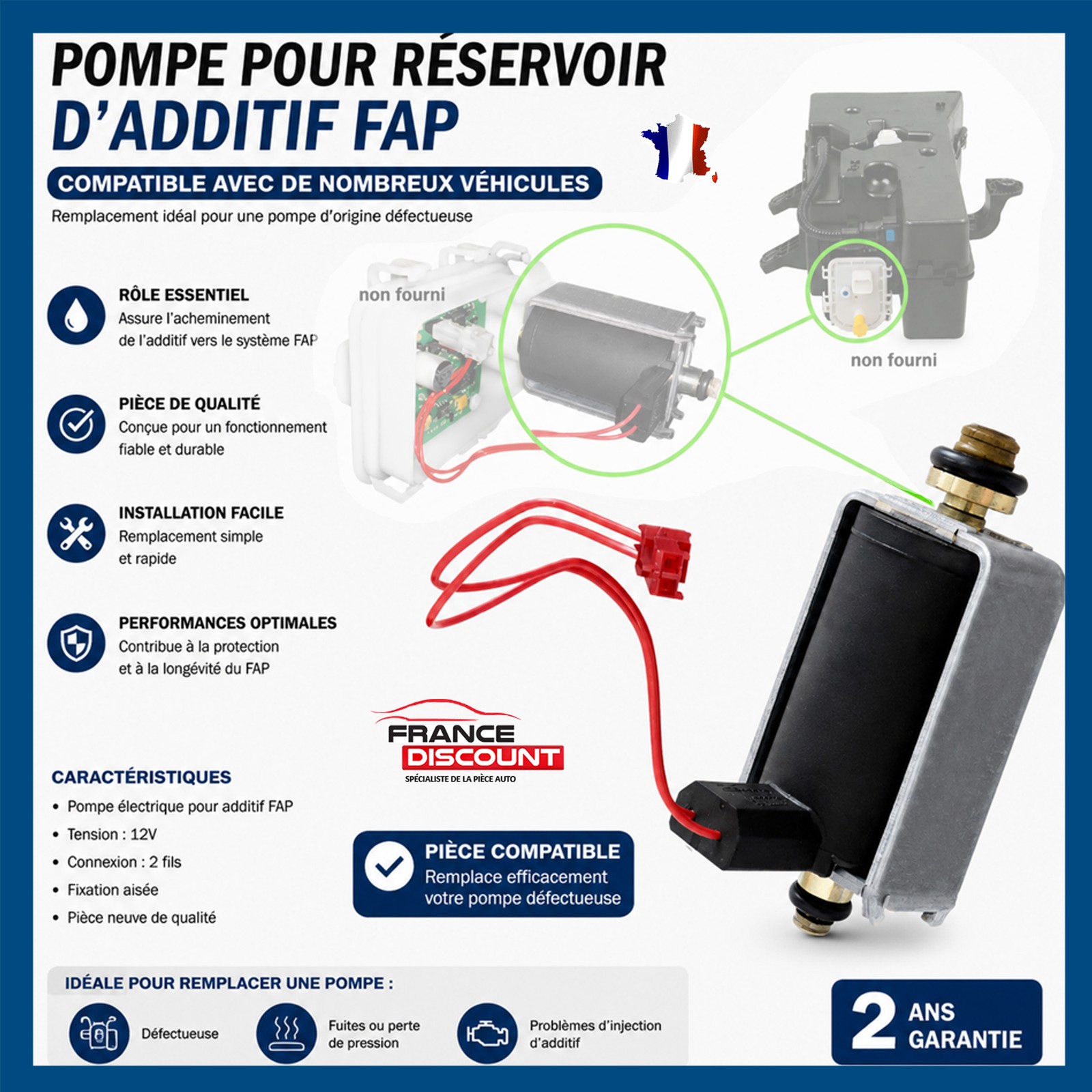 Pompe additif cérine Boxer HDI 9651826480 réservoir FAP de rechange
