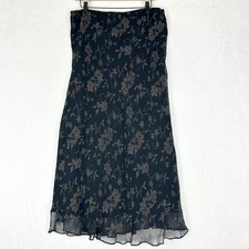 Vintage Y2K Silk Maxi Skirt Size 14/16 Whimsigoth Fairy Black Floral Lined