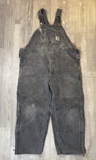 Vintage Carhartt Overalls Mens Measurements Pictured Black Denim Red Insulated