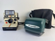 Vintage Polaroid OneStep Q-Light and Polaroid 600 Green Instant Cameras Bundle