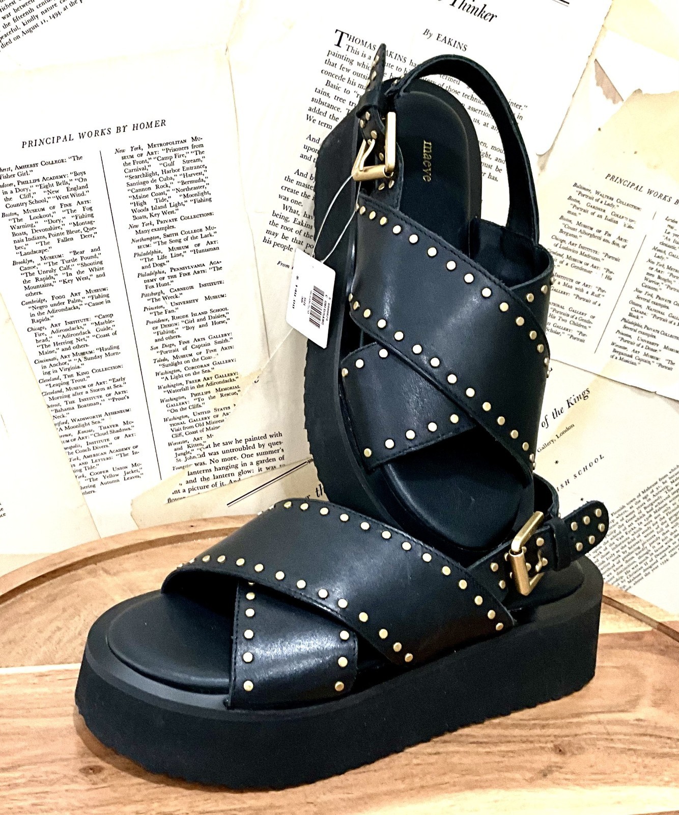 Anthropologie Maeve The Chrissy Platform Sandal Black Studs Leather 36/5-5.5 NEW