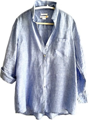 C&C CALIFORNIA 100% Linen Blouse Gorgeous Blue MEDIUM