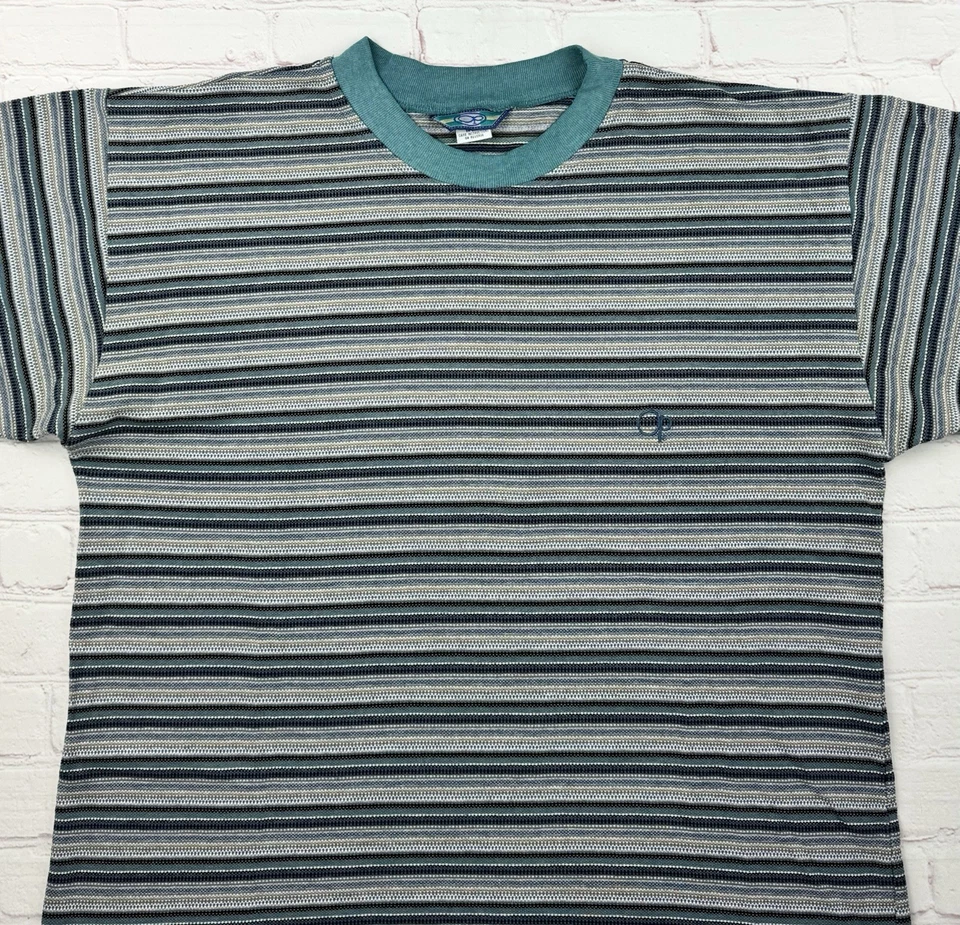 Camiseta cirúrgica masculina vintage listras grandes oceano Pacífico surf skate feita nos EUA anos 80 - Imagem 2 de 4