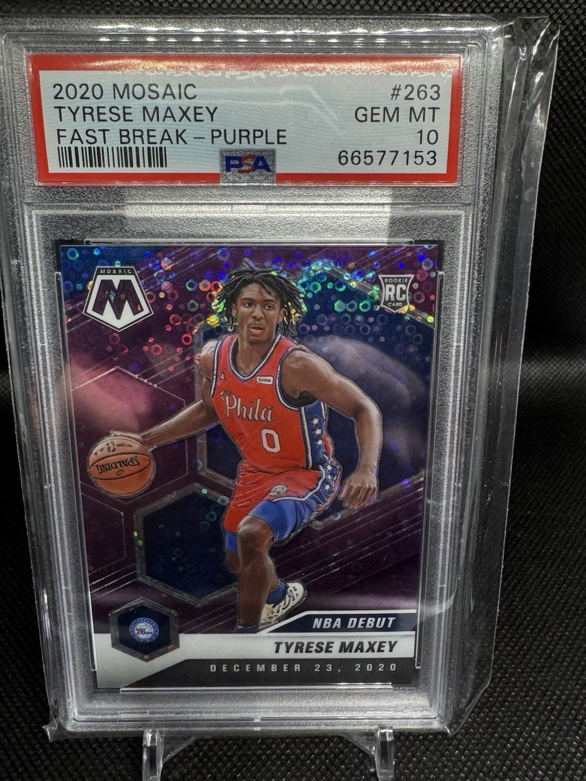 2020-21 Panini Mosaic Fast Break Purple Tyrese Maxey #263 /50 PSA 10.  POP11