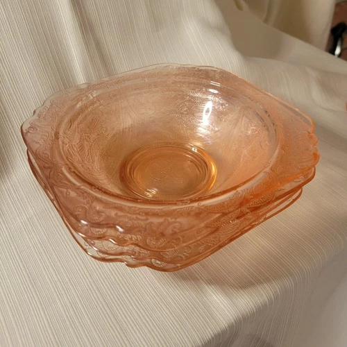 Vintage 6.75" Pink Federal Glass "Madrid" Pattern Bowl Lot Of 4 Bowls