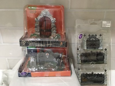 LEMAX Spooky Town 3 Item Lot Cemetery Skull Bat Fence Gate & Grim Reaper Preo 