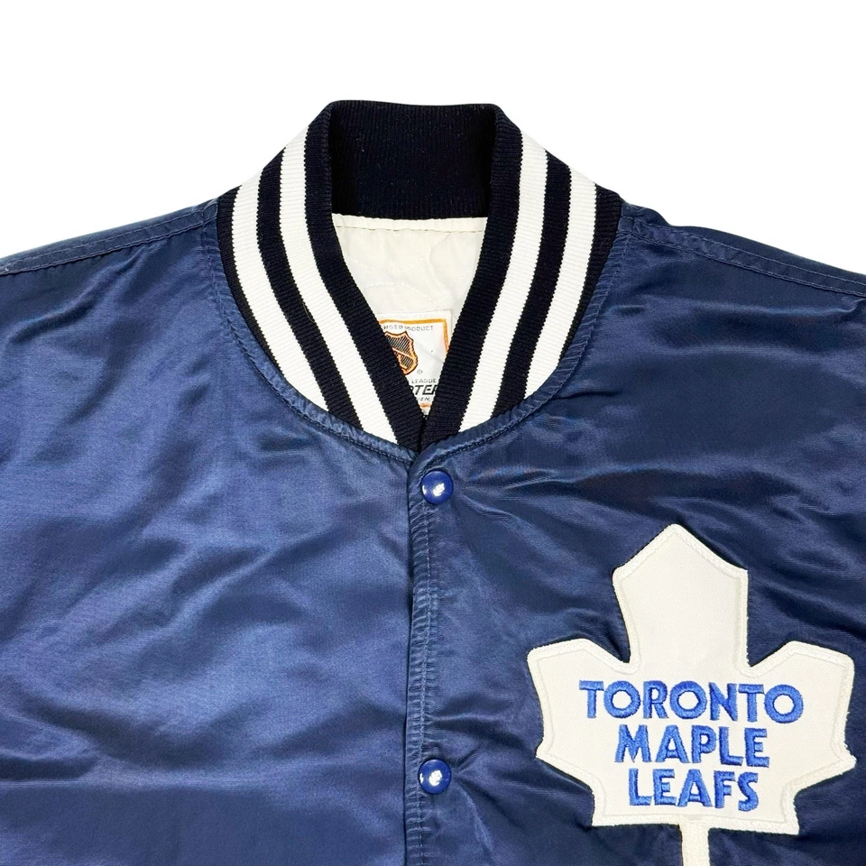 Vtg Rare NHL Toronto Maple Leafs Navy Blue Starter Satin Bomber Jacket Mens XL - Image 3 of 4