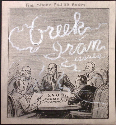 U.N.O. Secret Conference George White Tampa Tribune Original Drawing 1950s